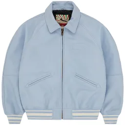 Corteiz Leather Jacket Light Blue